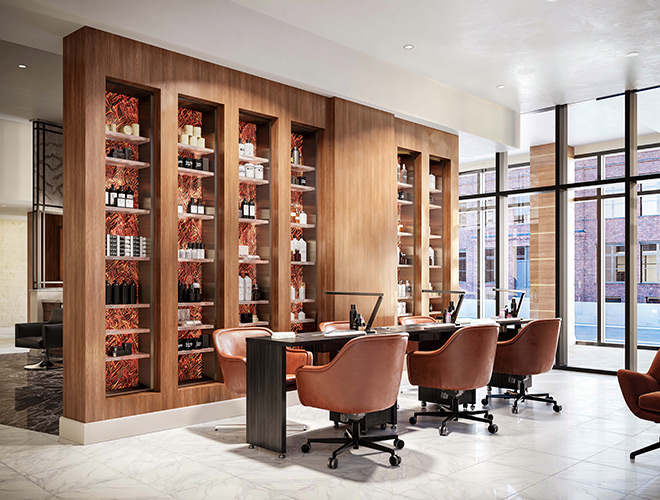 The salon with multiple stations for manicures.