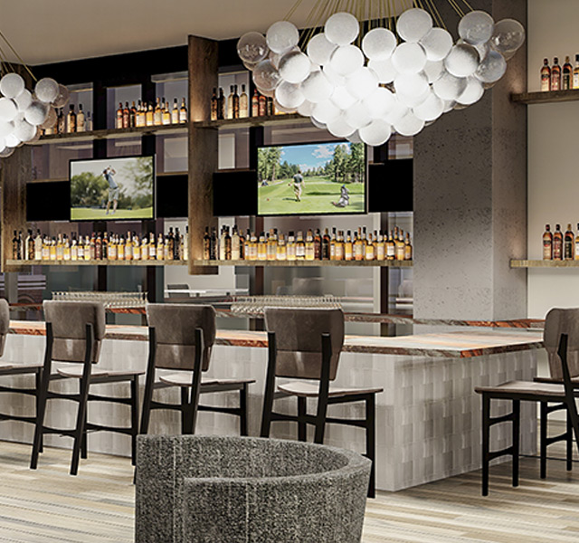 Bar with seating area.