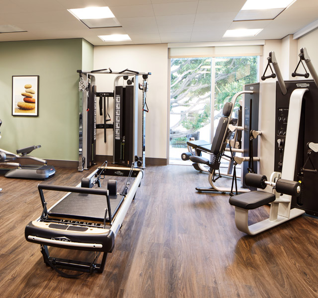 The fitness center at The Watermark at Westwood Village.