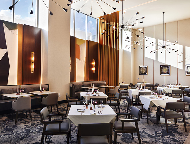 A dining area at The Watermark at Westwood Village.