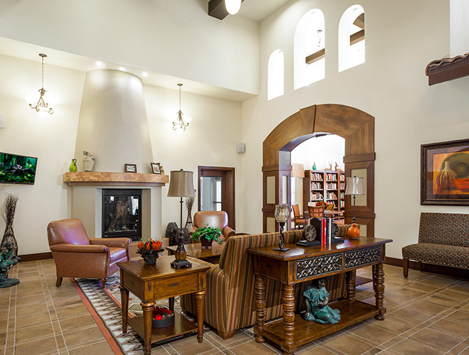 The library at White Cliffs Senior Living.