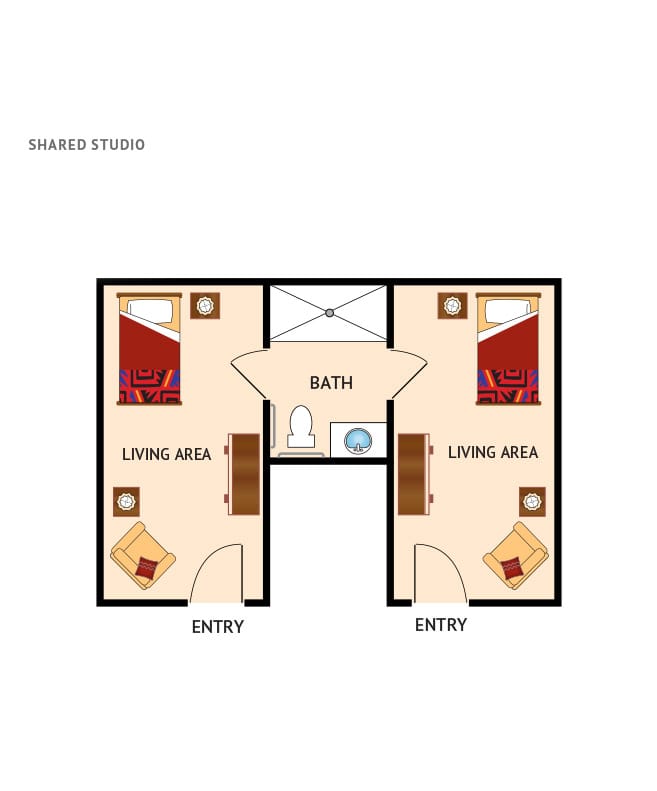 Memory care shared room floor plan for White Cliffs Senior Living.