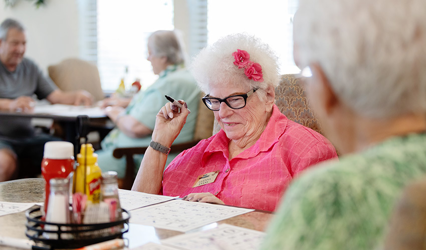 Seniors playing bingo.