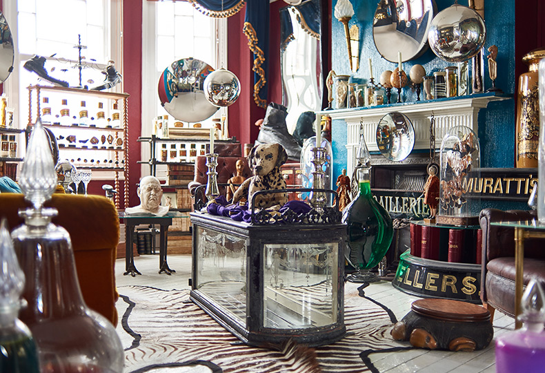 The inside of an antique shop.