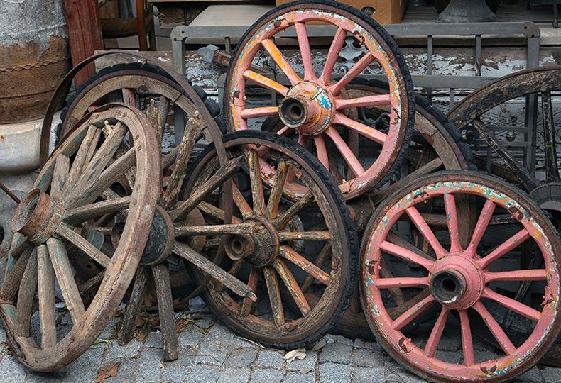Wooden wheels.