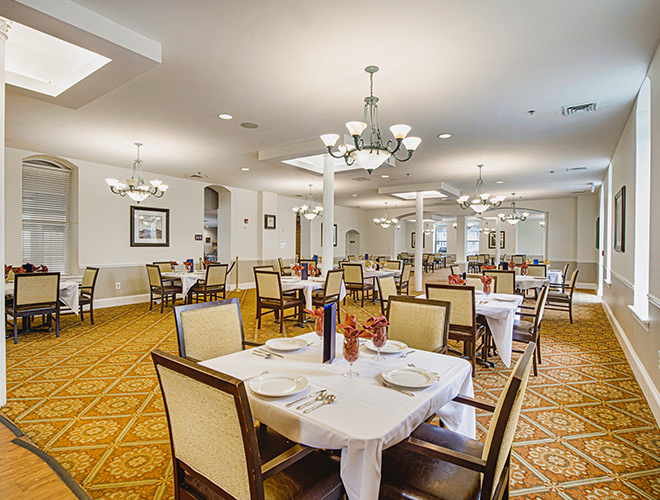 A dining area at Woodbury Mews.