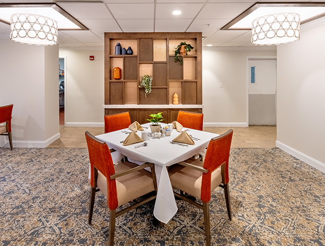 A dining area at Woodbury Mews.