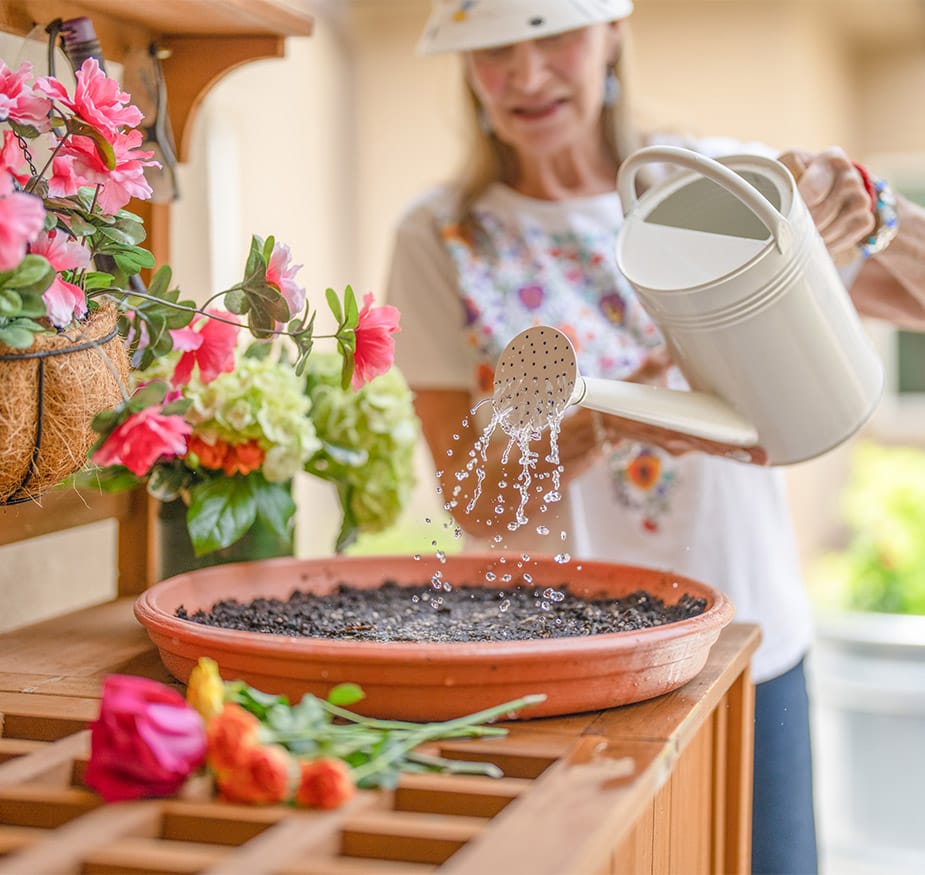 A resident enjoying gardening.