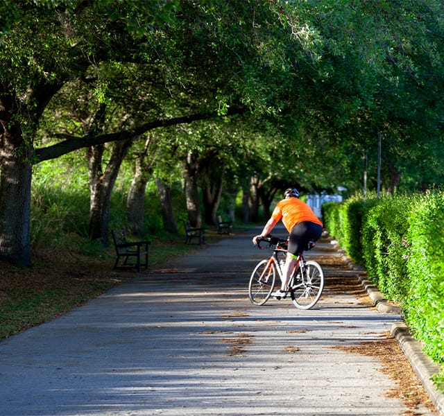 elderly gentleman riding his bike on an outdoor path