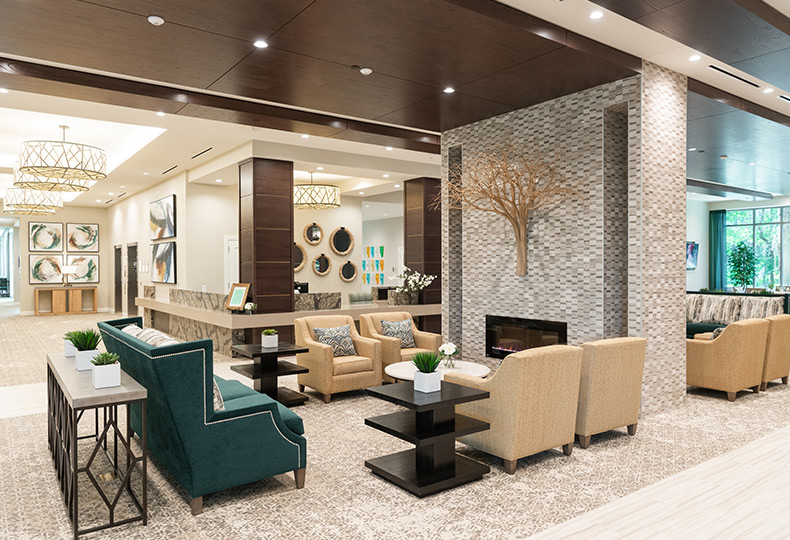 A lobby at a Watermark Community.