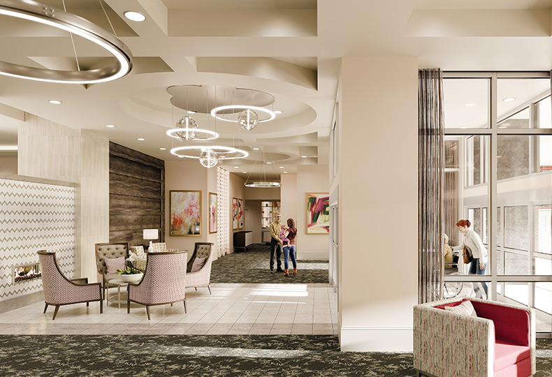 The lobby at The Watermark at Fremont Hills.