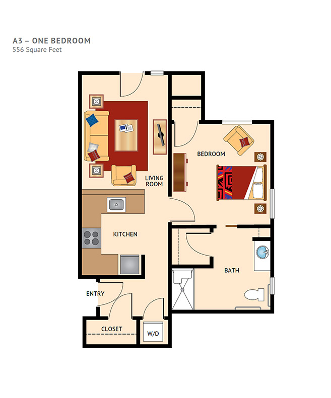 One bedroom apartment plan.