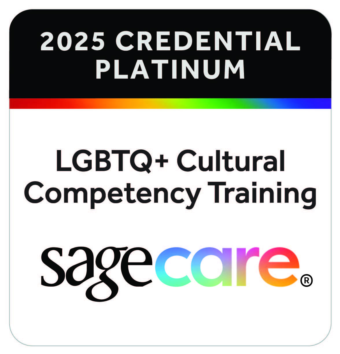 A 2025 platinum sagecare badge.