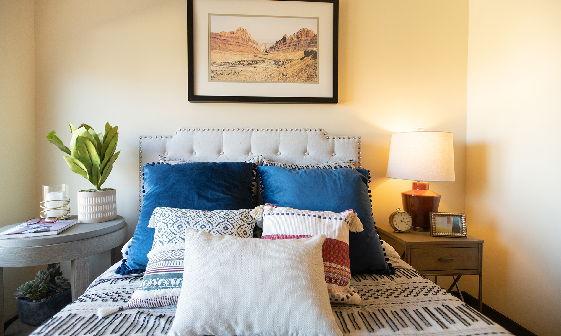 A decorated interior of an apartment in Joshua Springs Senior Living.