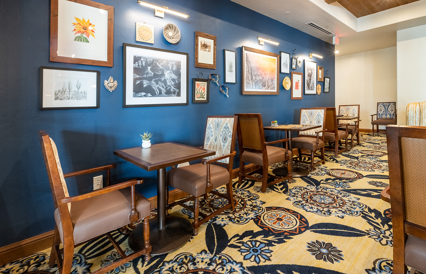 Dining room with seating area.