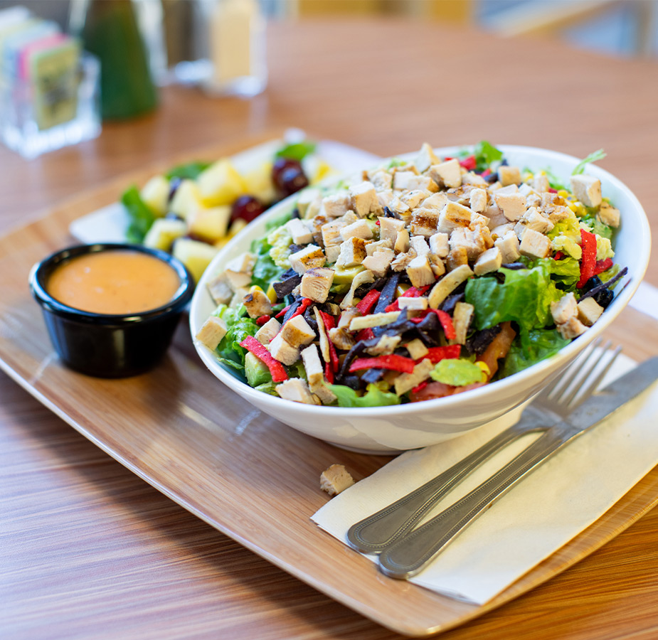 A copped salad in a bowl.