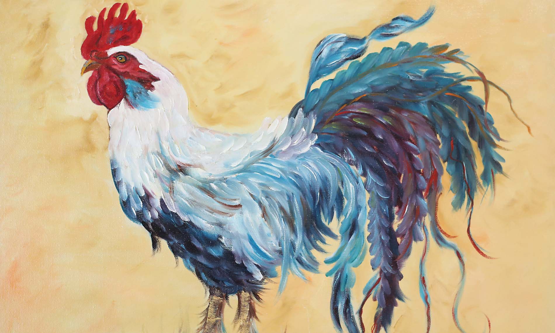 8August A piece of art of a colorful rooster.