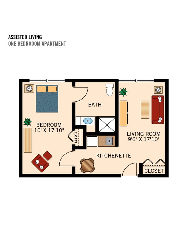 Assisted living one bedroom floor plan